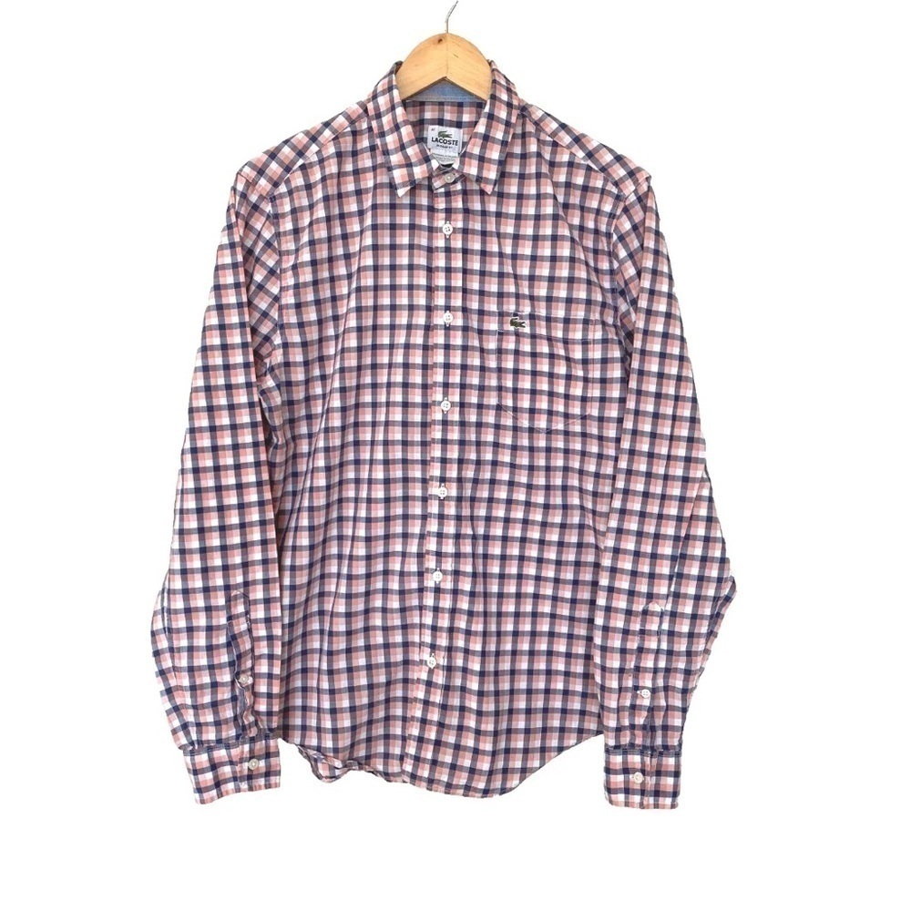 Lacoste Regular Fit Long Sleeve Lightweight Button Shirt Gingham Sz 41 (M-L) - Picture 2 of 11